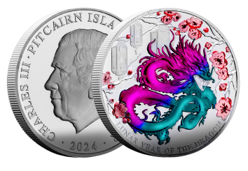 Pitcairn 2024 - Lunar Year of the Dragon Ag999 1 oz Proof Colour