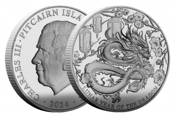 Pitcairm 2024 - Lunar Year of the Dragon Ag999 5 oz Proof