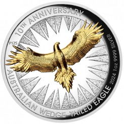Australia 2024 - Australian Wedge-tailed Eagle 10th Anniversary Ag 9999 1oz Proof High Relief Gilded Coin