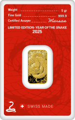 Gold bar Au999.9 Argor-Heraeus - Lunar - Year Of The Snake 5g 2025