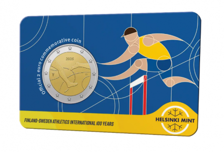 Finland 2025 2 Euro - Finland-Sweden Athletics International 100years Coincard ENG