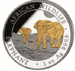 Somalia 2026 - African WIldlife - Elephant Ag999.9 1 oz Gilded