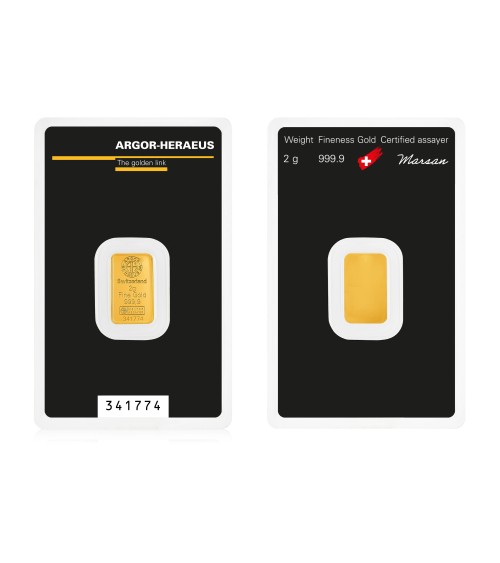 Gold bar Au999.9 Heraeus/Argor-Heraeus - 2 g