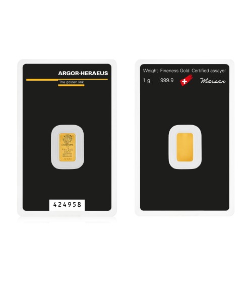 Gold bar Au999,9 Argor-Heraues - 1g