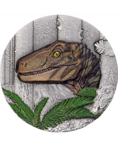 Liberia 2026 - Velociraptor - Jurassic Life Ag999 1oz UHR Antiqued