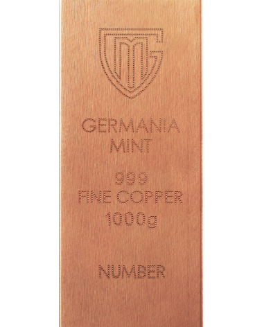 Copper bar Cu 999 Germania Mint - 1000g Raw Bar