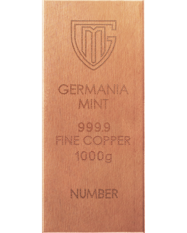 Copper bar Cu999.9 Germania Mint - 1000g Raw Bar