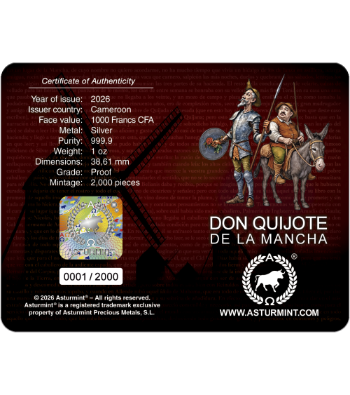 Cameroon 2026 - Don Quijote de la Mancha - Ag999.9 1 oz Proof