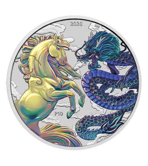 Australia 2026 - Chinese Myths and Legends -  Dragon and Horse Opalite Ag999.9 1 oz Coloured