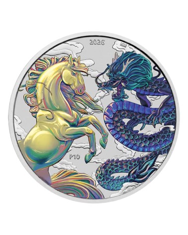 Australia 2026 - Chinese Myths and Legends - Dragon and Horse Opalite Ag999.9 1 oz Coloured in Card