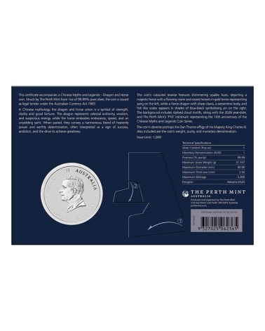 Australia 2026 - Chinese Myths and Legends - Dragon and Horse Opalite Ag999.9 1 oz Coloured in Card