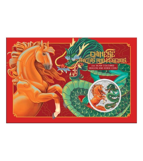 Australia 2026 - Chinese Myths and Legends - Dragon and Horse Fire and Earth Ag999.9 1 oz Coloured in Card