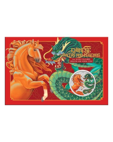 Australia 2026 - Chinese Myths and Legends - Dragon and Horse Fire and Earth Ag999.9 1 oz Coloured in Card