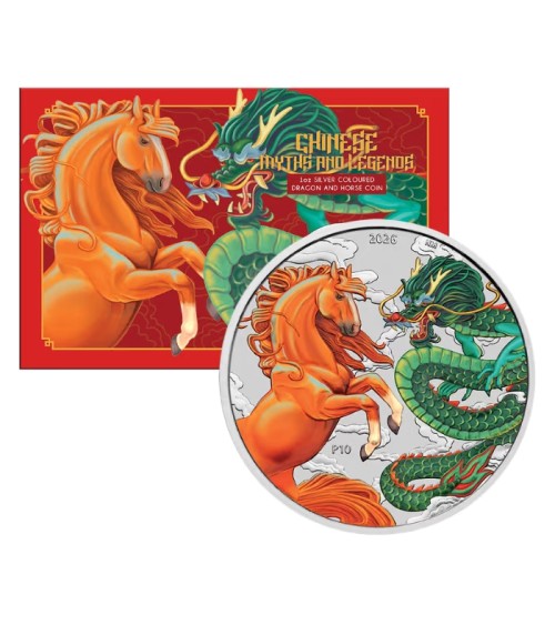 Australia 2026 - Chinese Myths and Legends - Dragon and Horse Fire and Earth Ag999.9 1 oz Coloured in Card