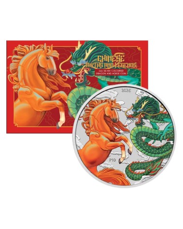 Australia 2026 - Chinese Myths and Legends - Dragon and Horse Fire and Earth Ag999.9 1 oz Coloured in Card