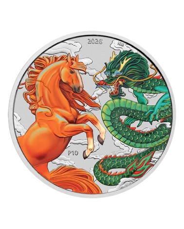 Australia 2026 - Chinese Myths and Legends - Dragon and Horse Fire and Earth Ag999.9 1 oz Coloured in Card