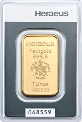 Gold bar Au999,9 Heraeus - 31,1g