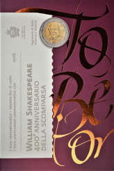 San Marino 2 Euro 2016 - 400th Anniversary of the Death of William Shakespeare coincard