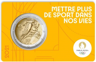 France 2 Euro 2021 - Passing of the baton between Tokyo and Paris for the Olympic Games - coincard - BLUE version