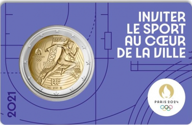 France 2 Euro 2021 - Passing of the baton between Tokyo and Paris for the Olympic Games - coincard - PURPLE version