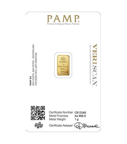 Gold bar Au999.9 PAMP - 1 g
