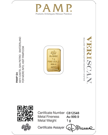 Gold bar Au999.9 PAMP - 1 g