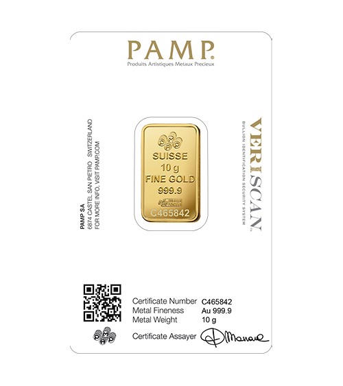 Gold bar Au999.9 PAMP - 10 g