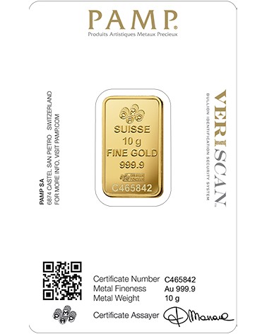 Gold bar Au999.9 PAMP - 10 g