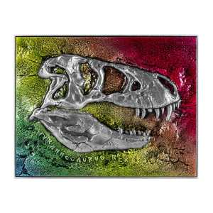 Republic of Tchad 2023 - Tyrannosaurus Rex Fossil 1 oz Ag999 14 oz Cu999 Coloured Coin