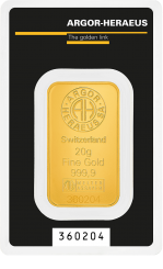Gold bar Au999,9 Heraeus / Argor-Heraeus - 20g