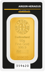 Gold bar Au999,9 Heraeus - 50g