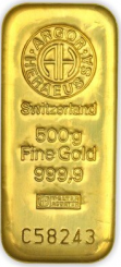 Gold bar Au999.9 Heraeus/Argor-Heraeus - 500 g casted