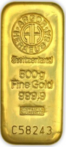 Złota sztabka Au999.9 Heraeus/Argor-Heraeus - 500 g lana